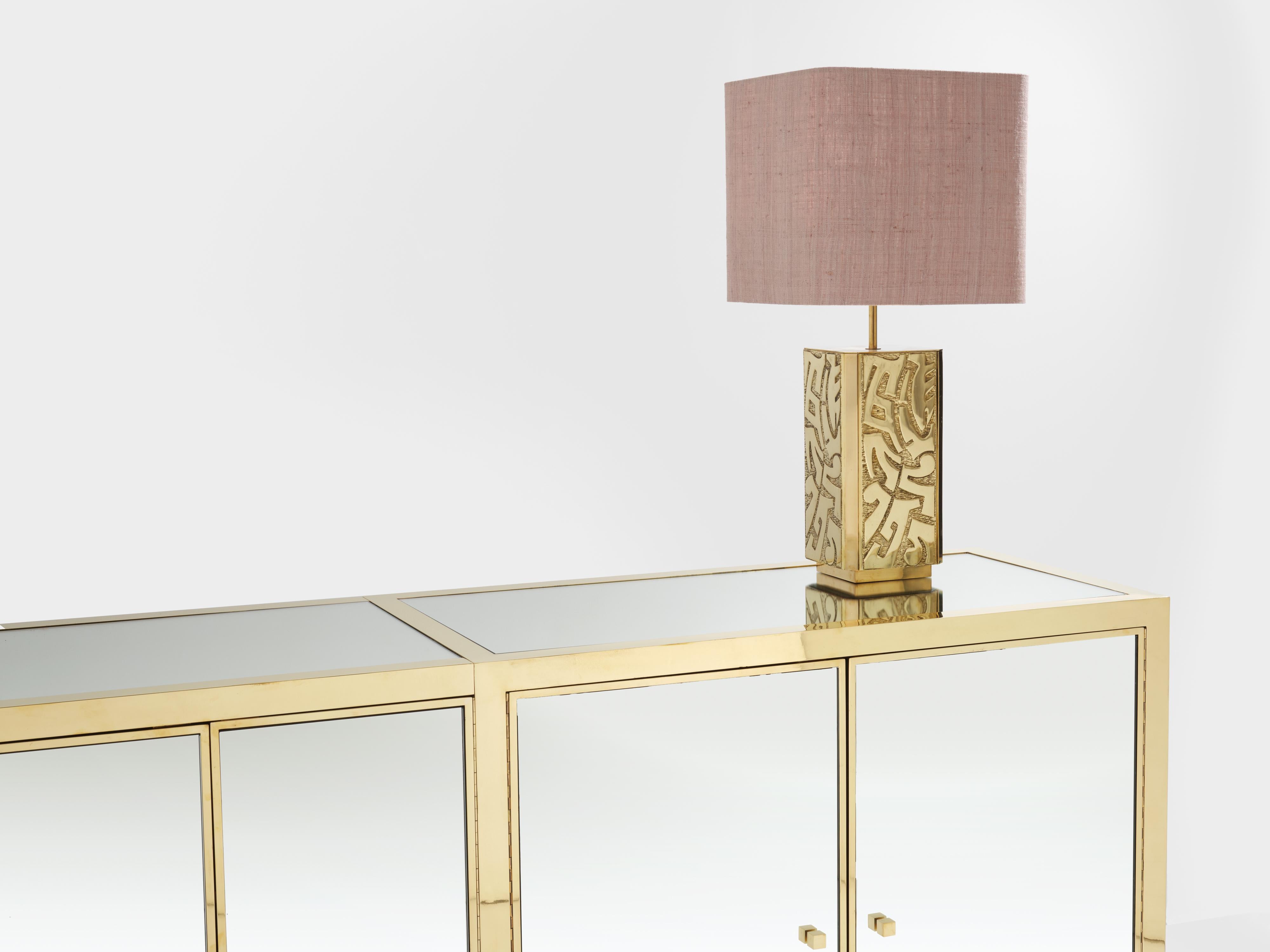 Michel Pigneres brass mirrored lucite feet sideboard 1970s For Sale 3