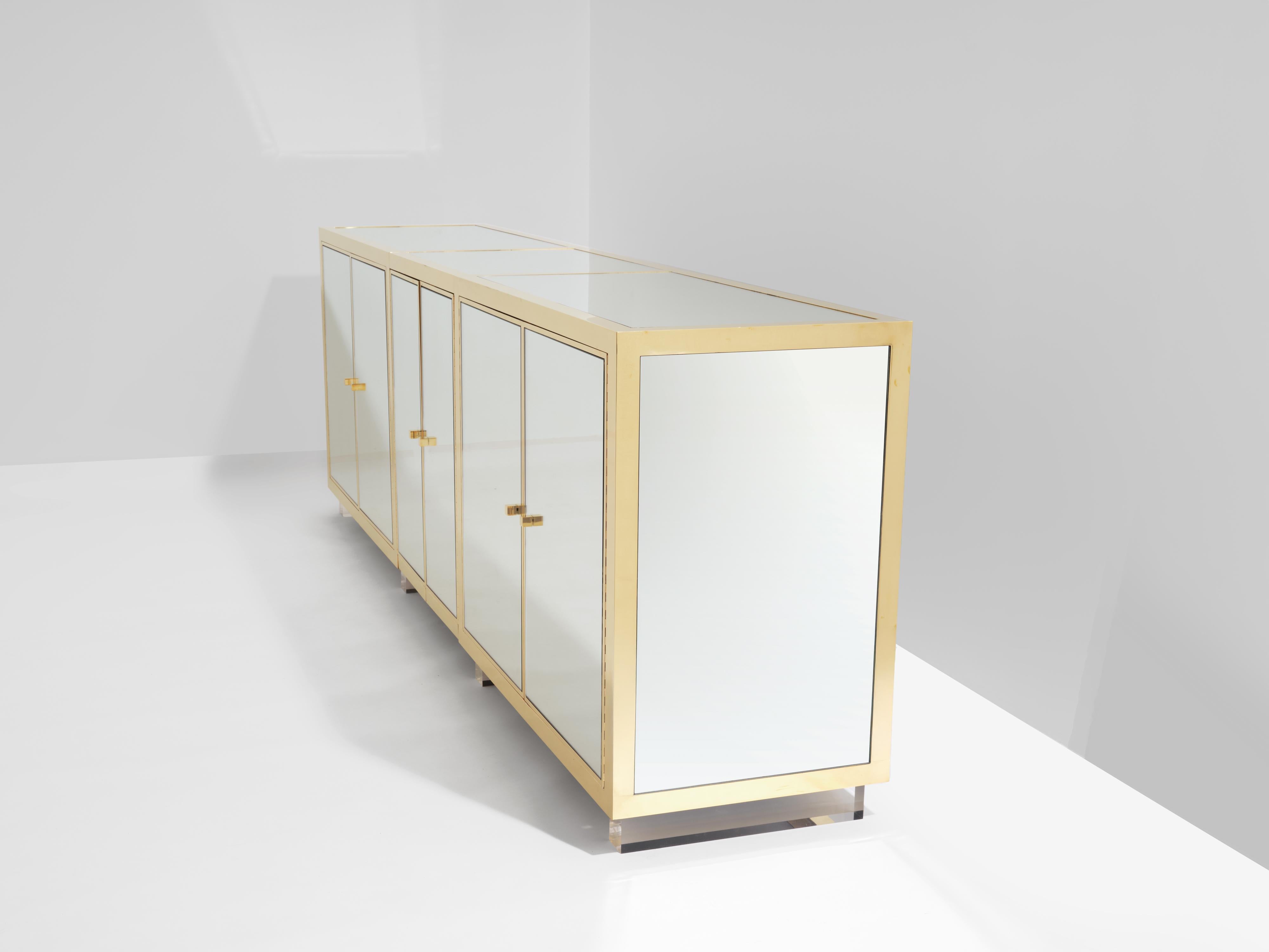 Michel Pigneres brass mirrored lucite feet sideboard 1970s For Sale 5