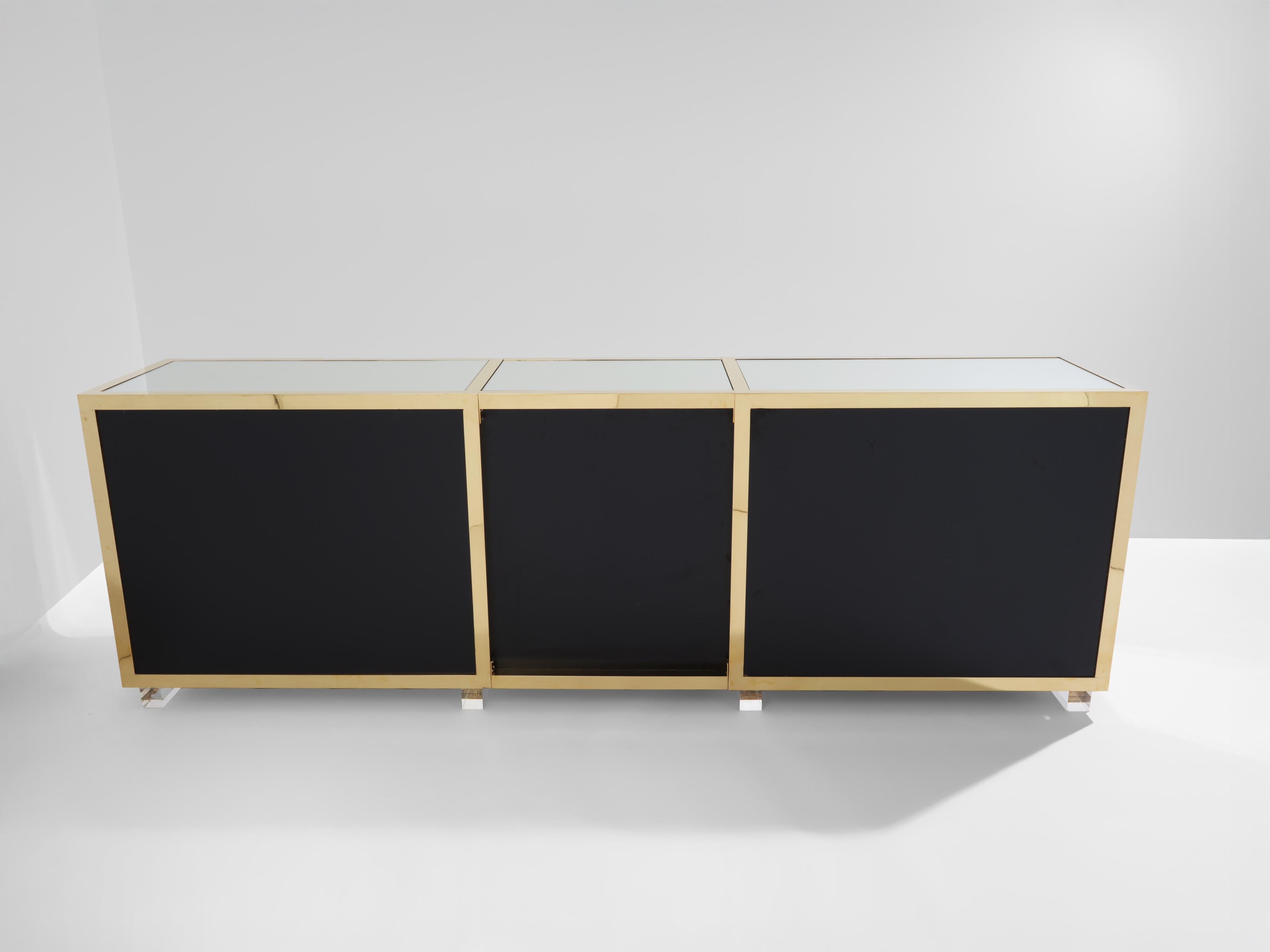 Michel Pigneres brass mirrored lucite feet sideboard 1970s For Sale 2
