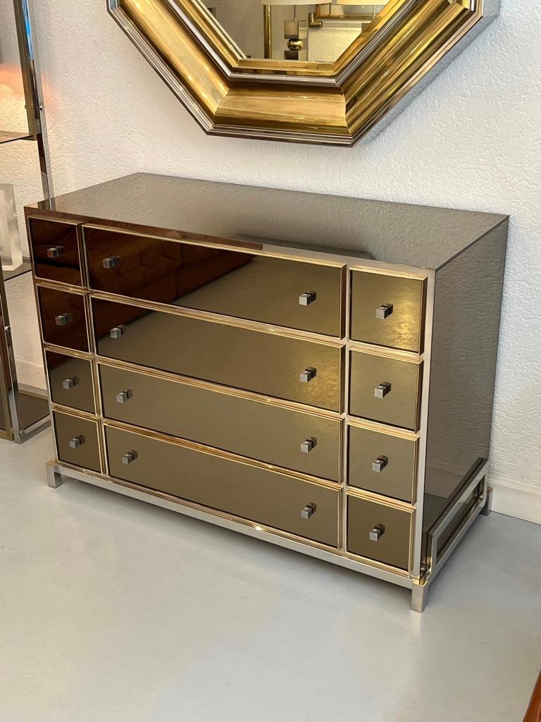 French Michel Pigneres Mirrored Chest of Drawers, Ca. 1970s For Sale