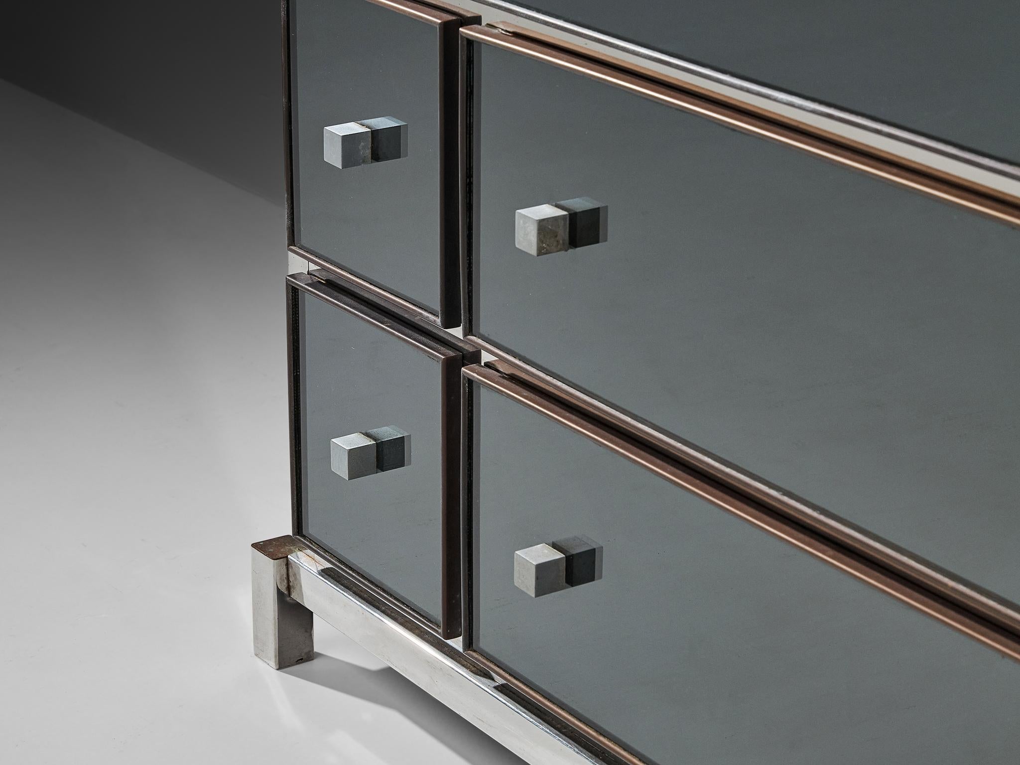 Post-Modern Michel Pigneres Mirrored Chest of Drawers For Sale