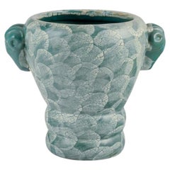 Michel Pointu, French ceramicist.  Art Deco ceramic vase with ram-shaped handles