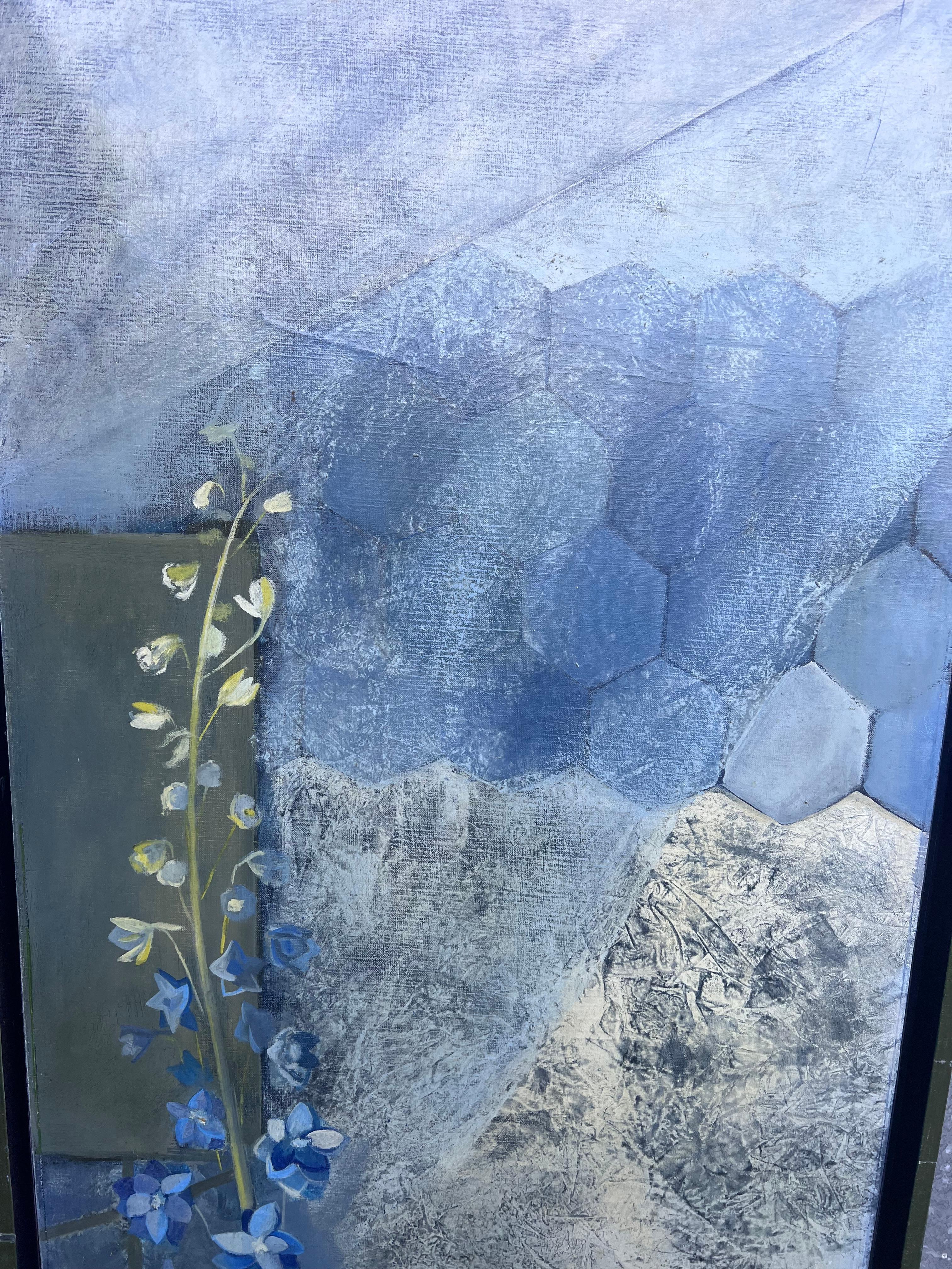 Großes französisches abstraktes Gartenpflanzgefäß-Blumengemälde, signiert, Original, Ölgemälde, 1970er Jahre (Schwarz), Still-Life Painting, von Michel REMY-RIETH