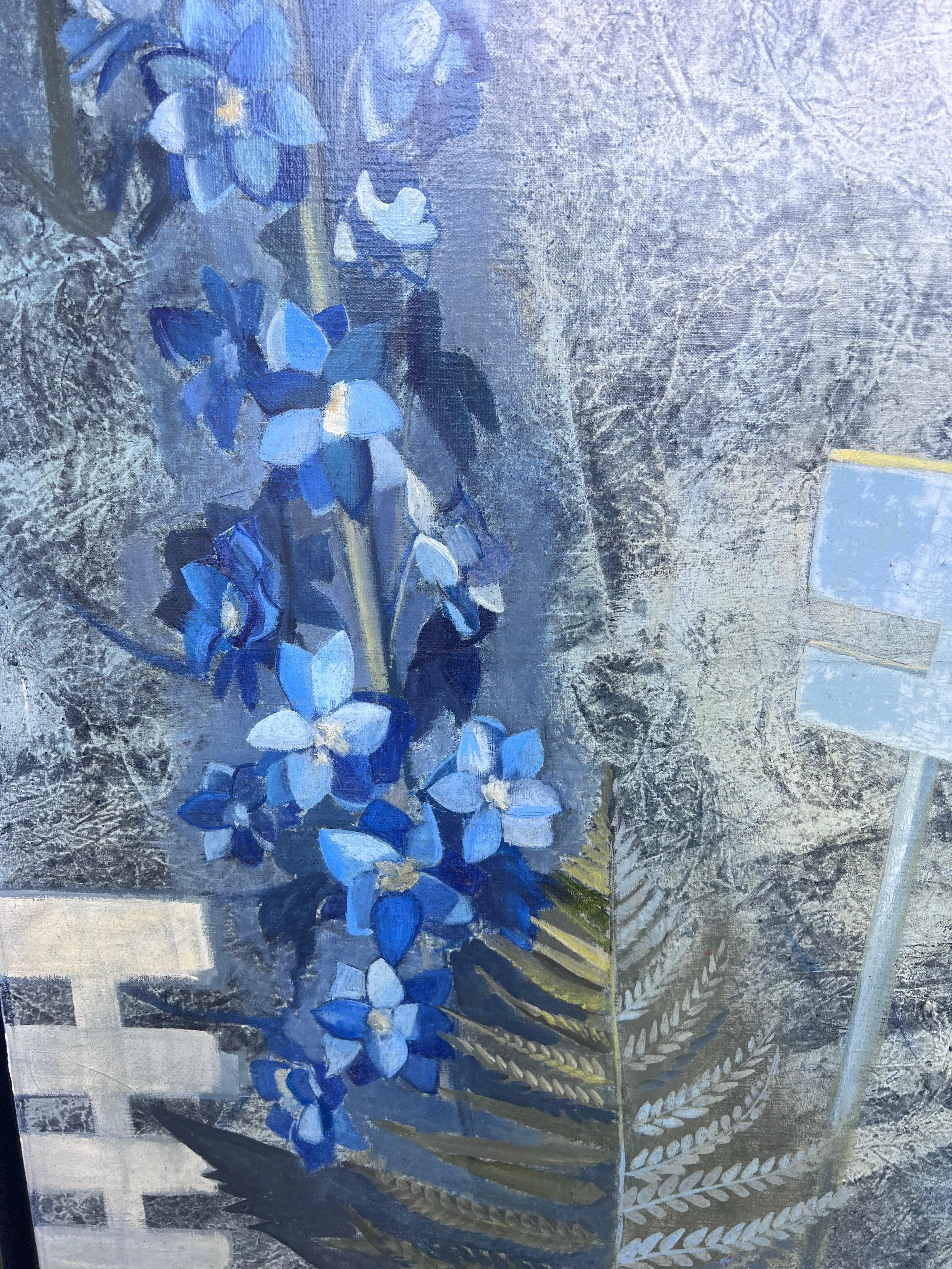 Großes französisches abstraktes Gartenpflanzgefäß-Blumengemälde, signiert, Original, Ölgemälde, 1970er Jahre im Angebot 1