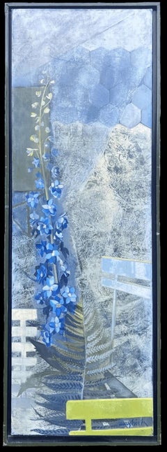 Grande quadro ad olio astratto francese del 1970, con piante e fiori, firmato e originale