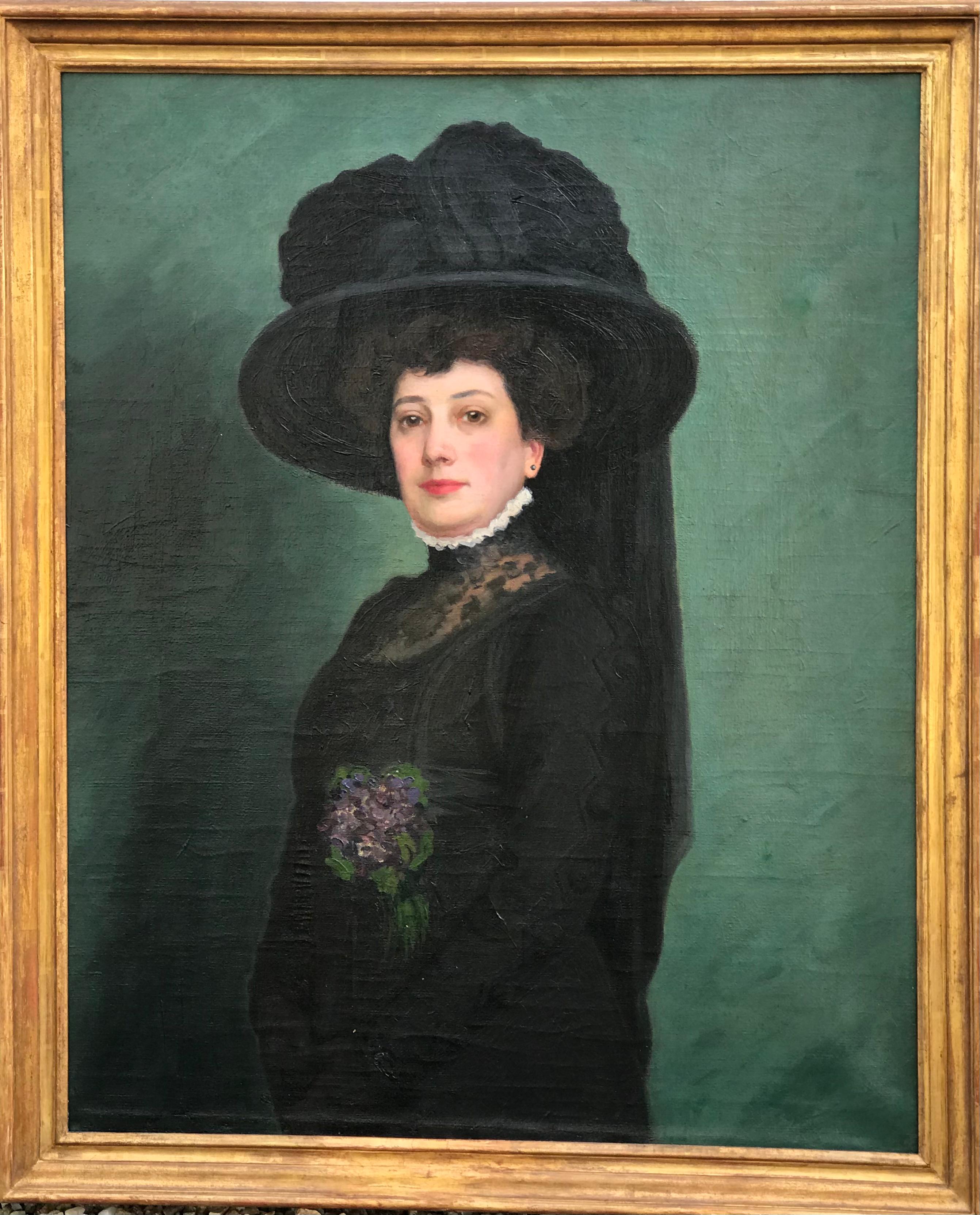 Portrait Painting Michel Richard-Putz - Portrait d'une dame de la Belle Époque , Attr. À M. Richard-Putz, 1917 