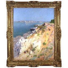 Michel Richard Putz, dipinto a olio di un paesaggio marino costiero in stile impressionista francese, 1909