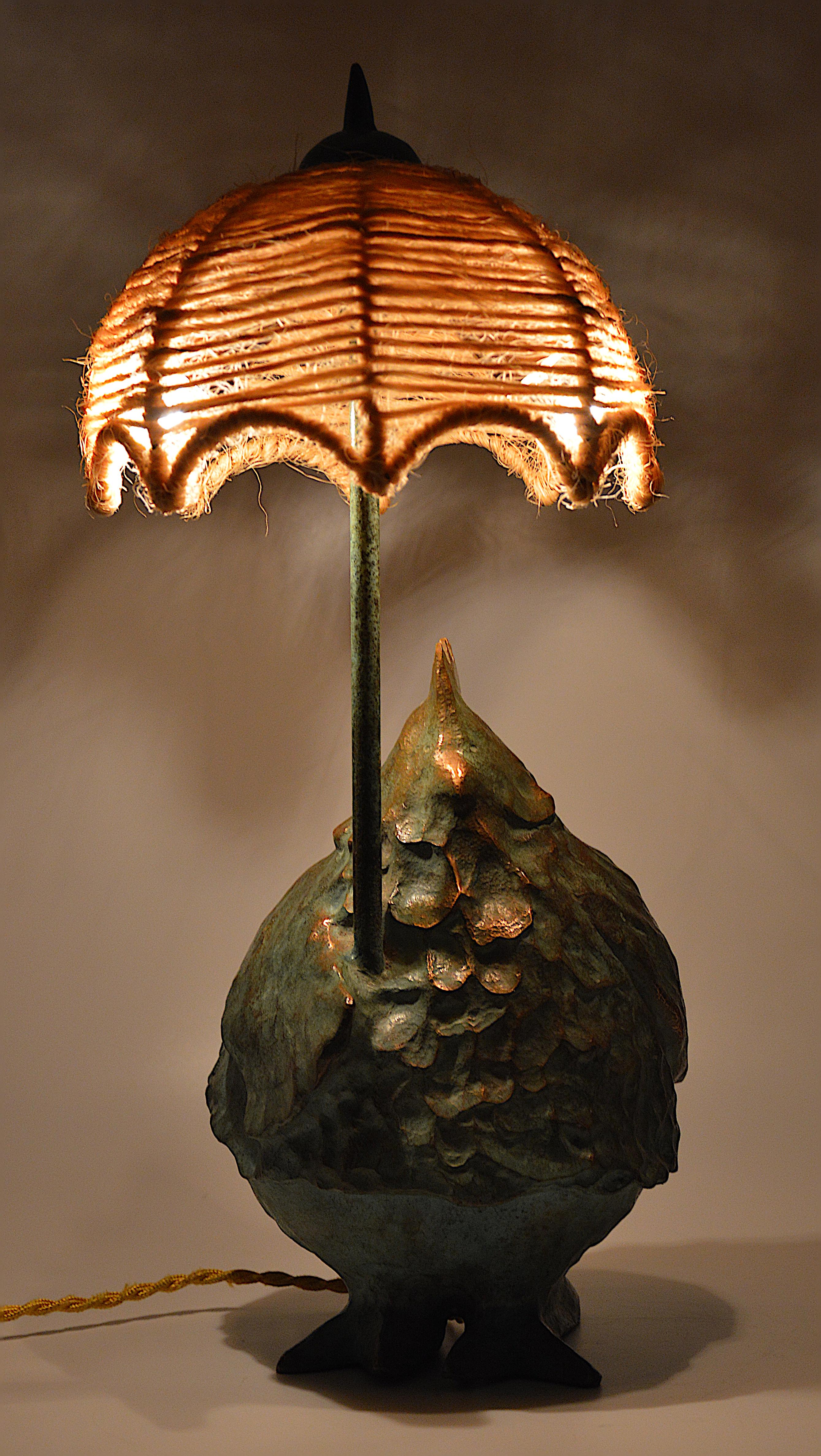 Michel Rico Hen Bronze Table Lamp Sculpture 1/8, 1997 In Excellent Condition In Saint-Amans-des-Cots, FR