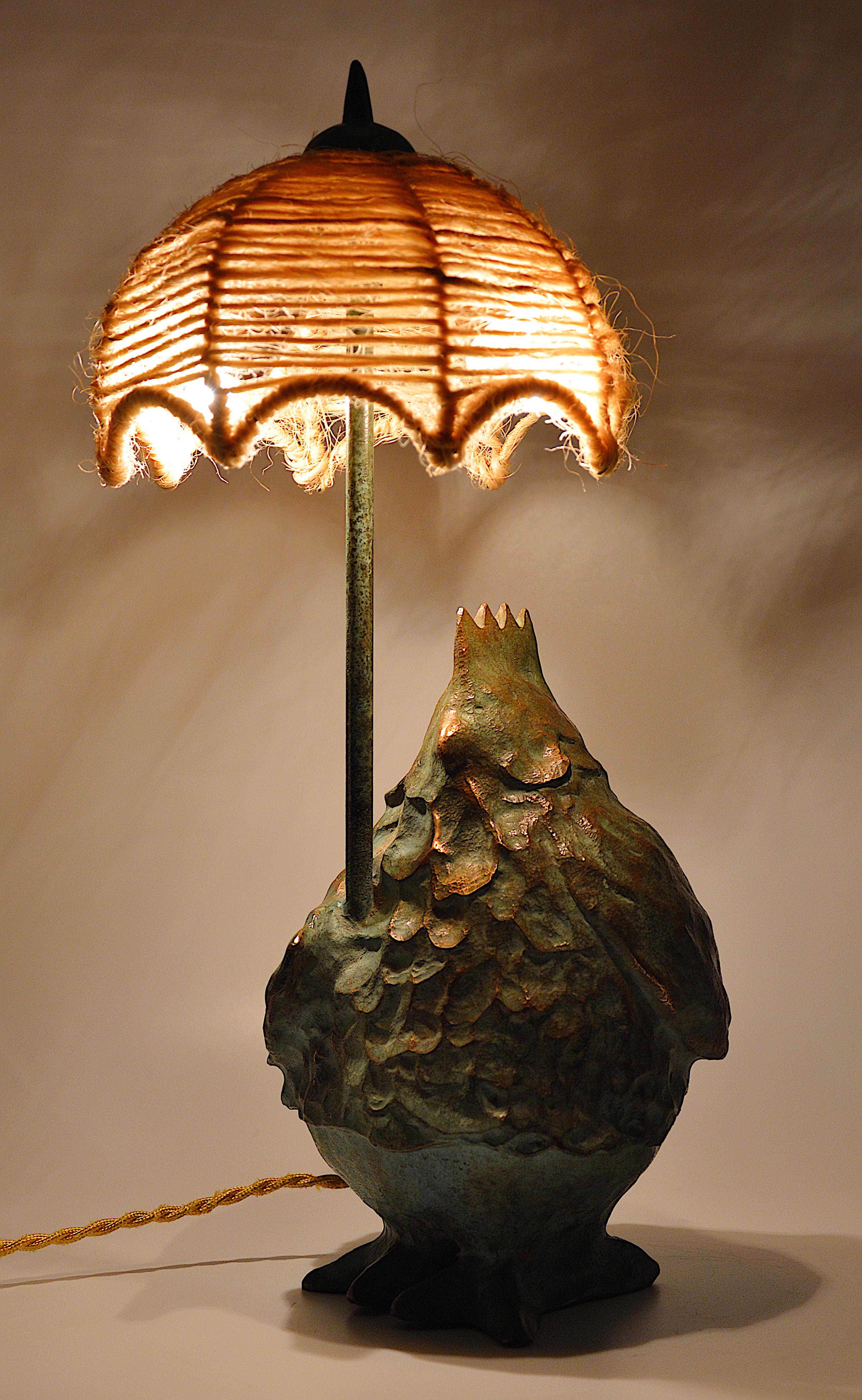 Michel Rico Hen Bronze Table Lamp Sculpture 1/8, 1997 1