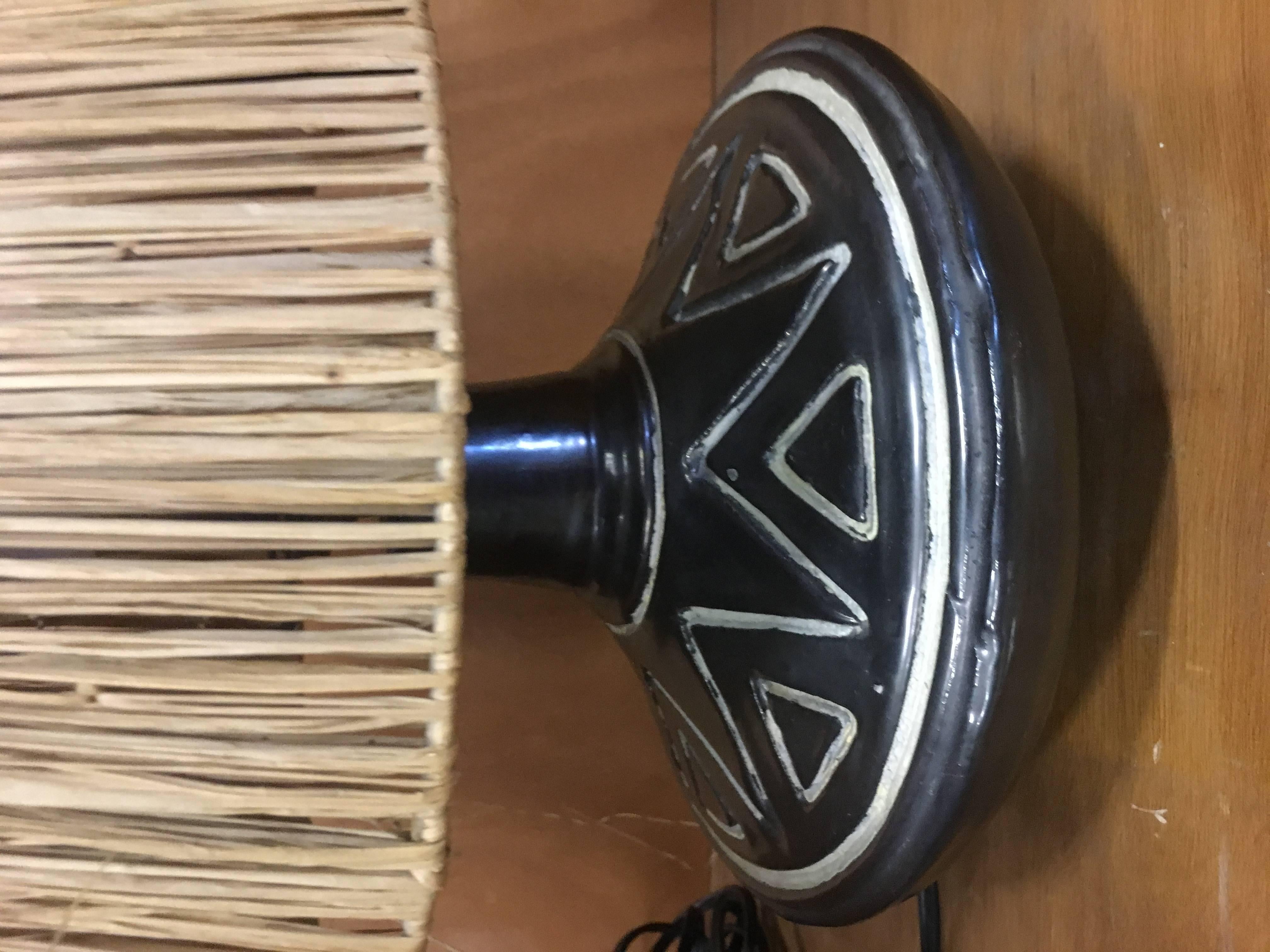 Mid-Century Modern Michel Rivière Ceramic Africanist Table Lamp
