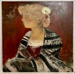 Portrait abstrait de dame du 20e siècle "La Dame à la Fleur Blanche" Michel Rodde