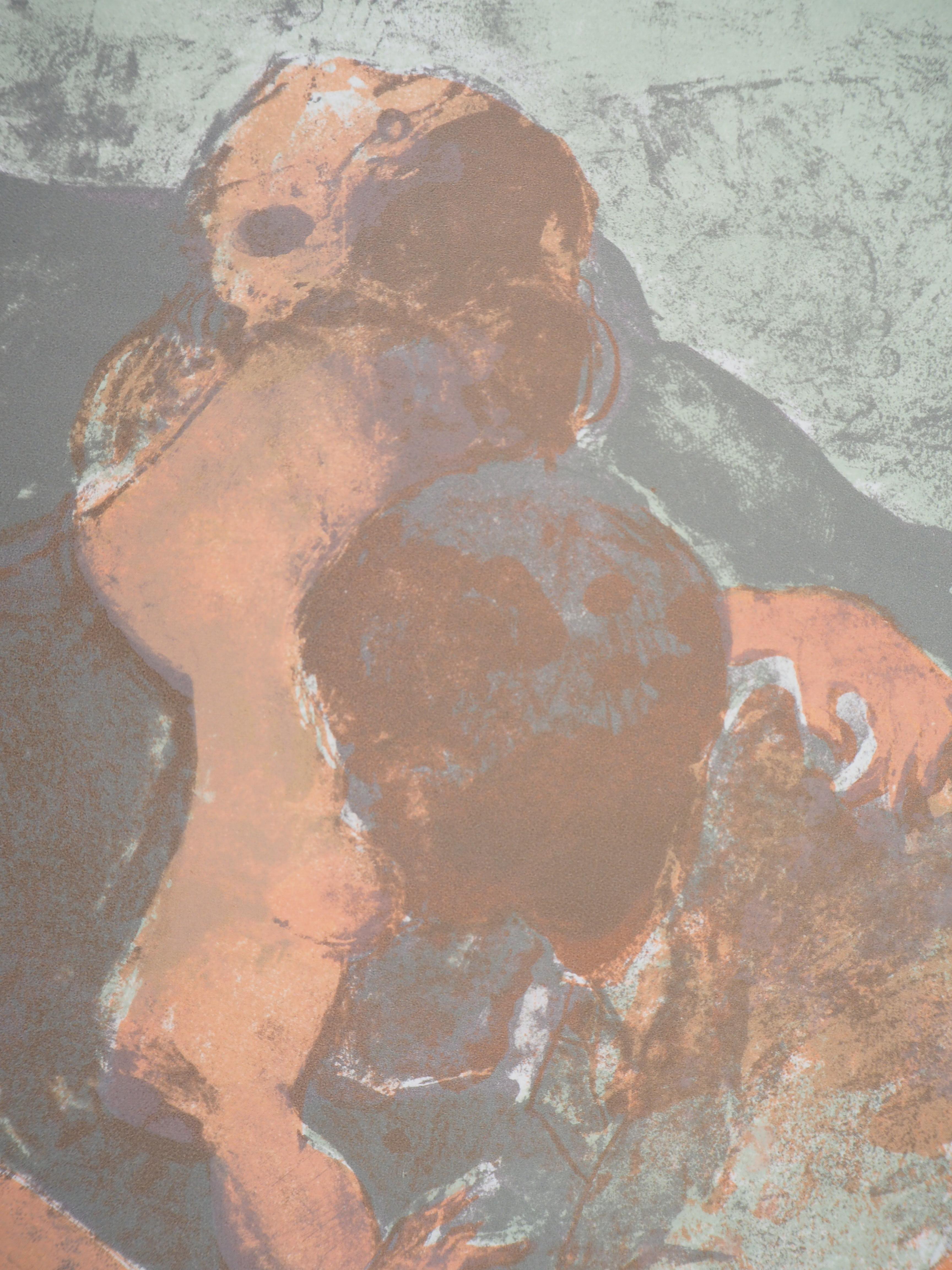 Lovers : The Erotic Hug - Original handsigned lithograph - Modern Print by Michel Rodde