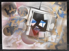 Grande peinture abstraite contemporaine française Cercles et carrés abstraits