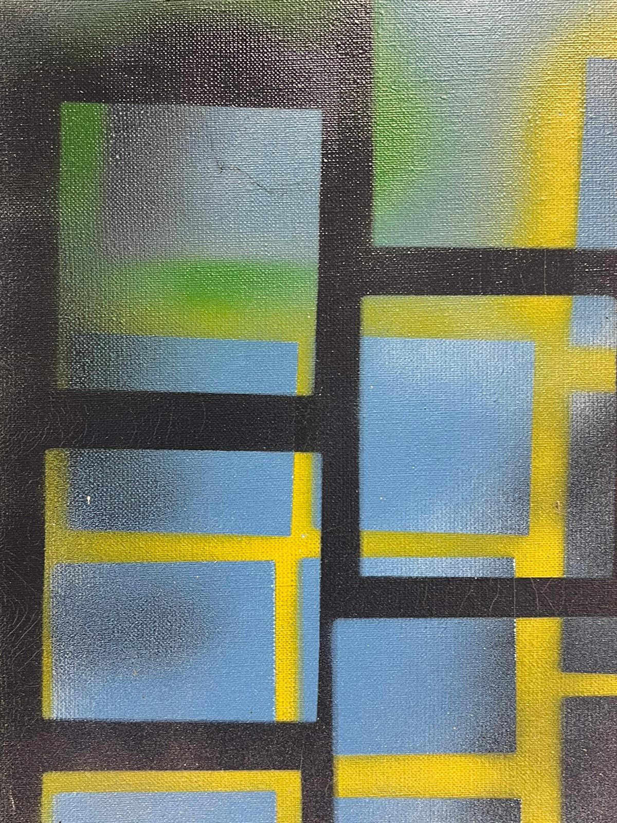 Grande quadro espressionista astratto francese contemporaneo blu e giallo e grigio - Abstract Painting Grigio di Michel Seguin