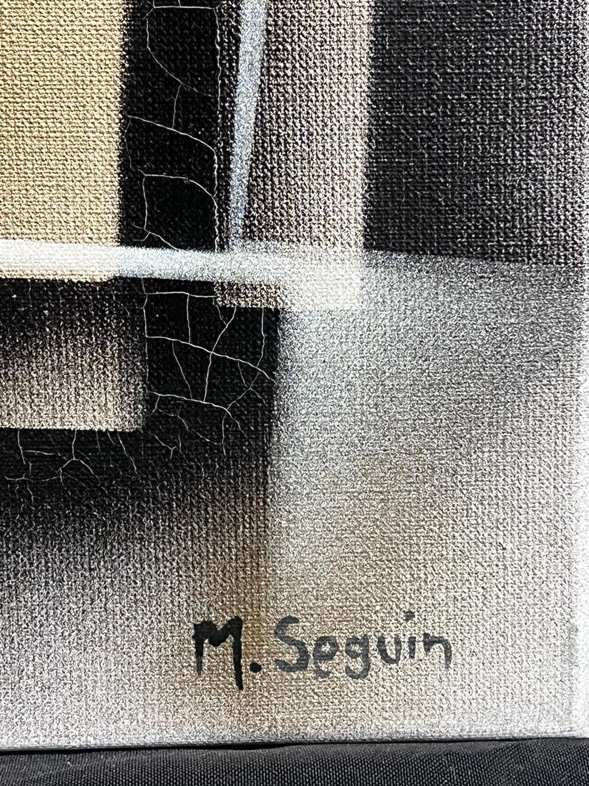 Grande quadro espressionista astratto francese contemporaneo in oro e crema e nero - Painting di Michel Seguin