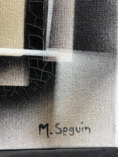 Large French Abstract Expressionist Painting Contemporary Gold & Cream and Black