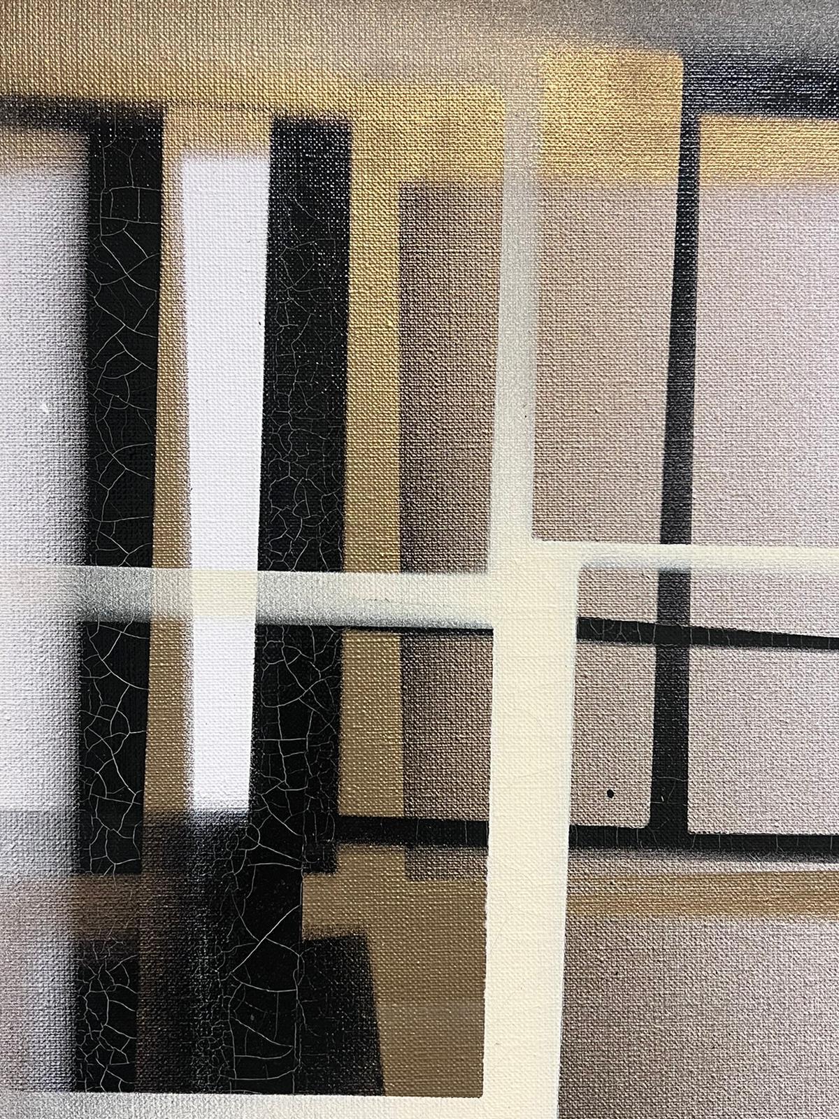 Grande quadro espressionista astratto francese contemporaneo in oro e crema e nero - Abstract Painting Beige di Michel Seguin