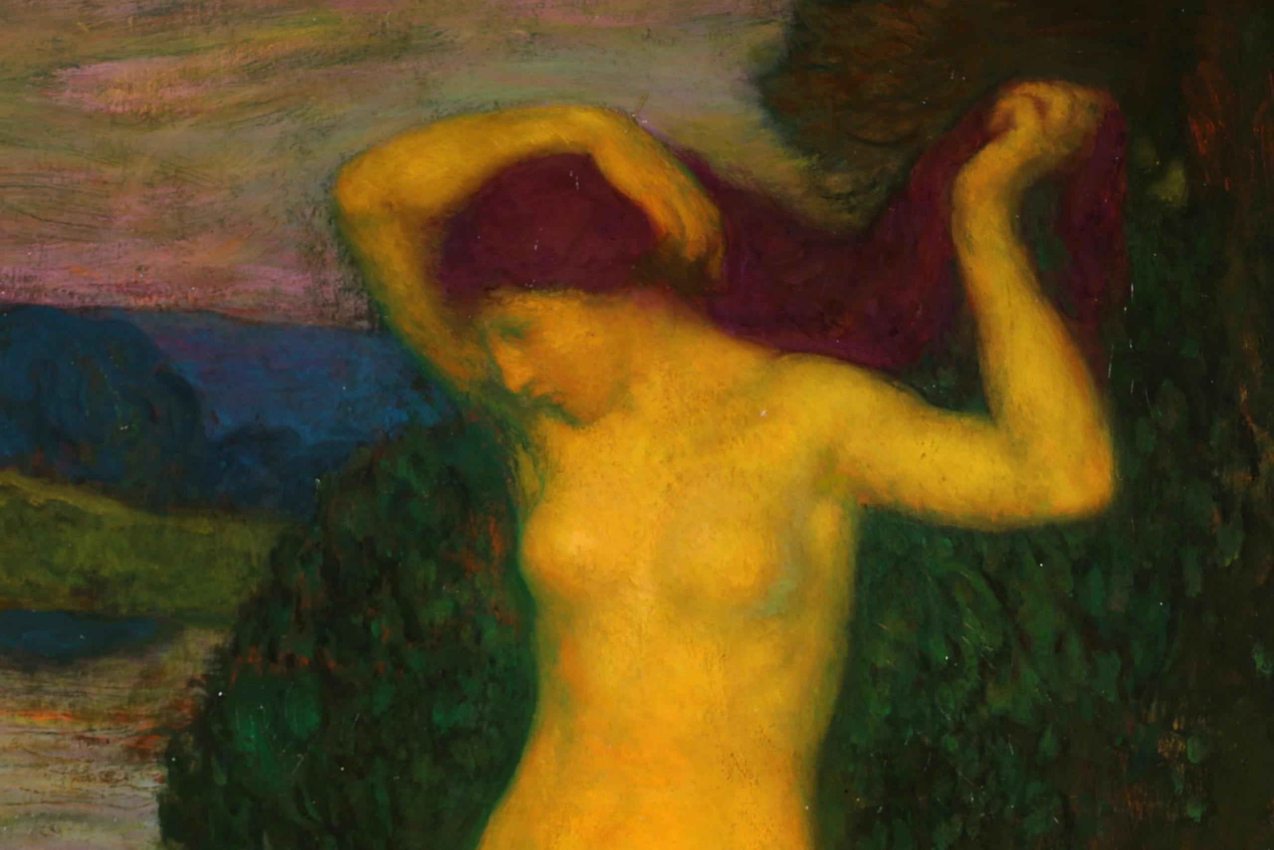 La Baigneuse - Art Nouveau Nude Figure in Landscape Oil by Michel Simonidy 2