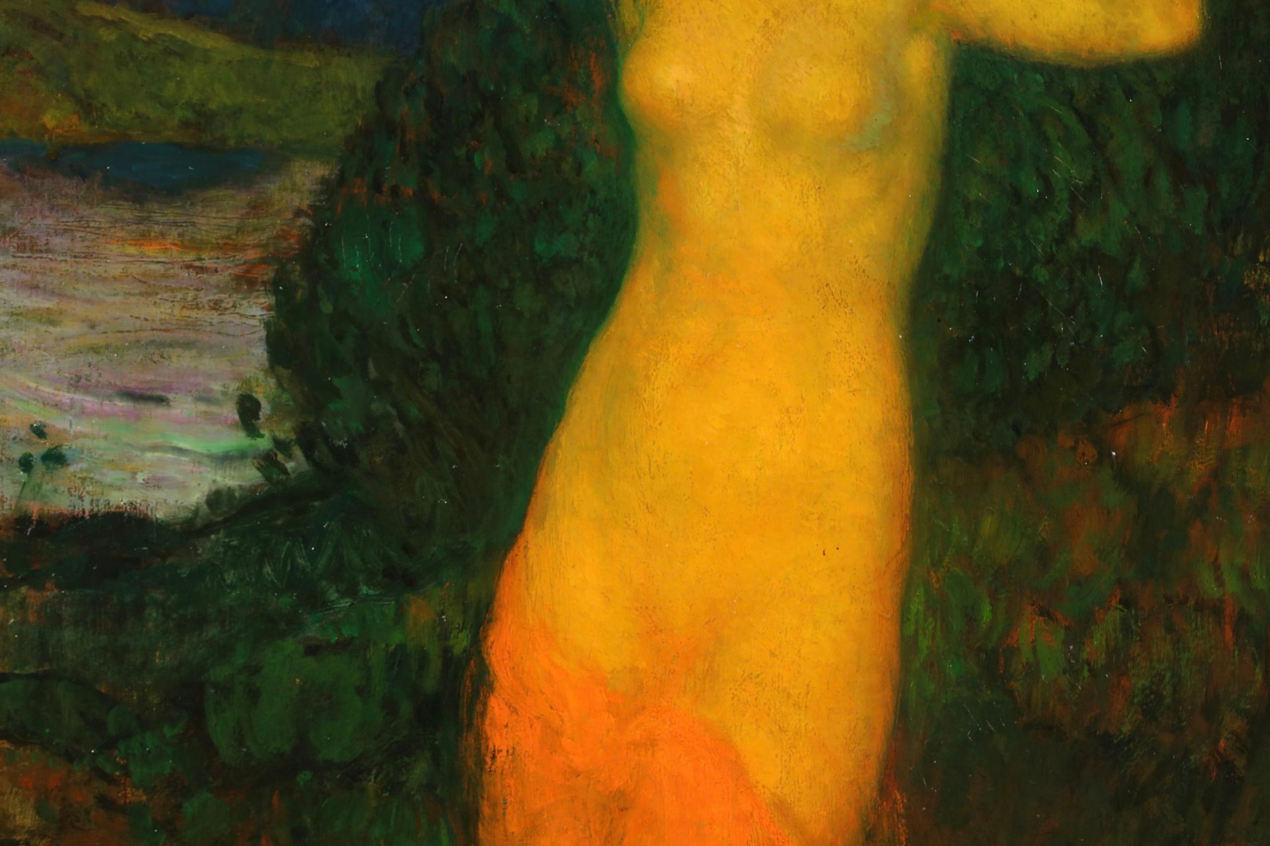La Baigneuse - Art Nouveau Nude Figure in Landscape Oil by Michel Simonidy 3
