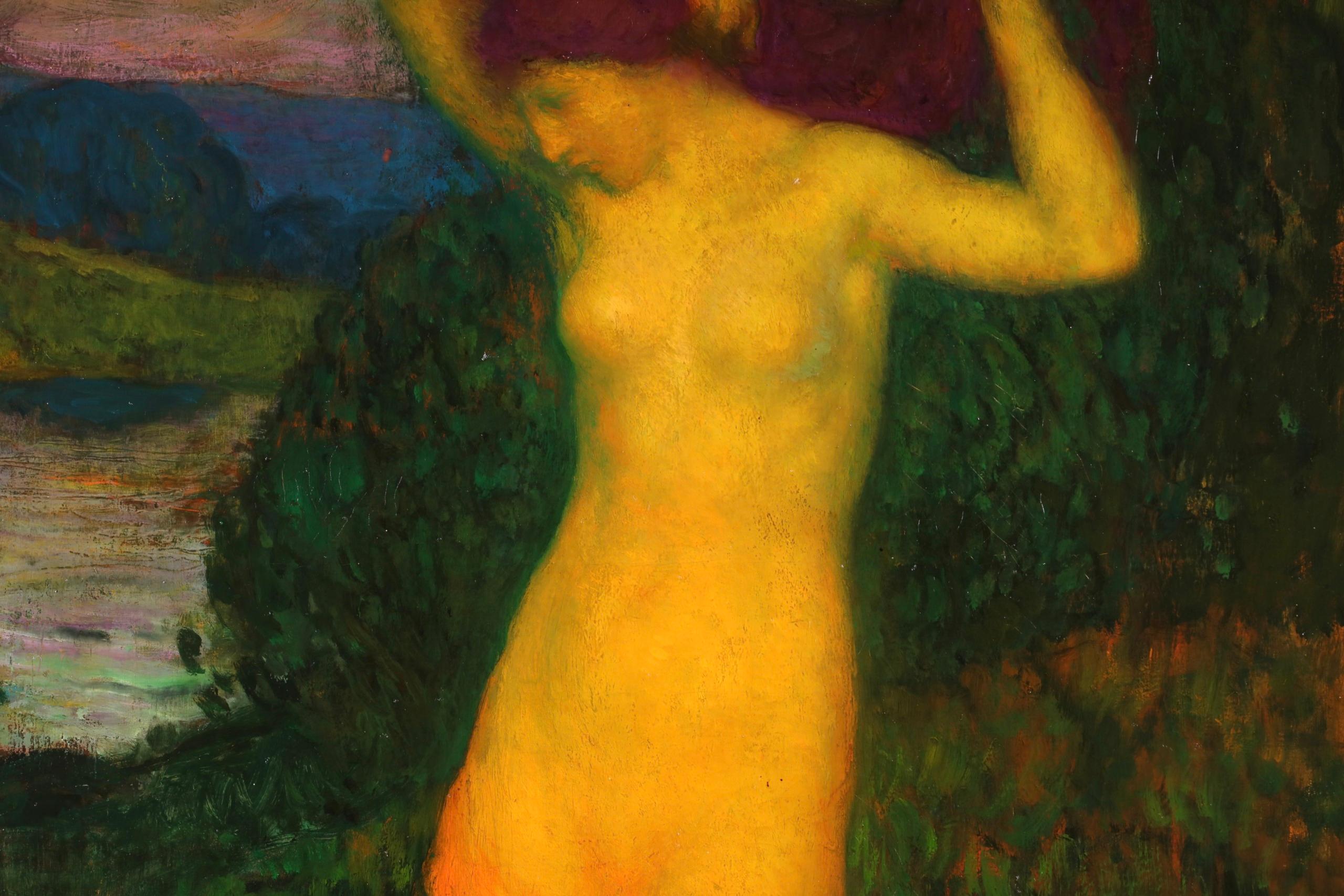 La Baigneuse - Art Nouveau Nude Figure in Landscape Oil by Michel Simonidy 6