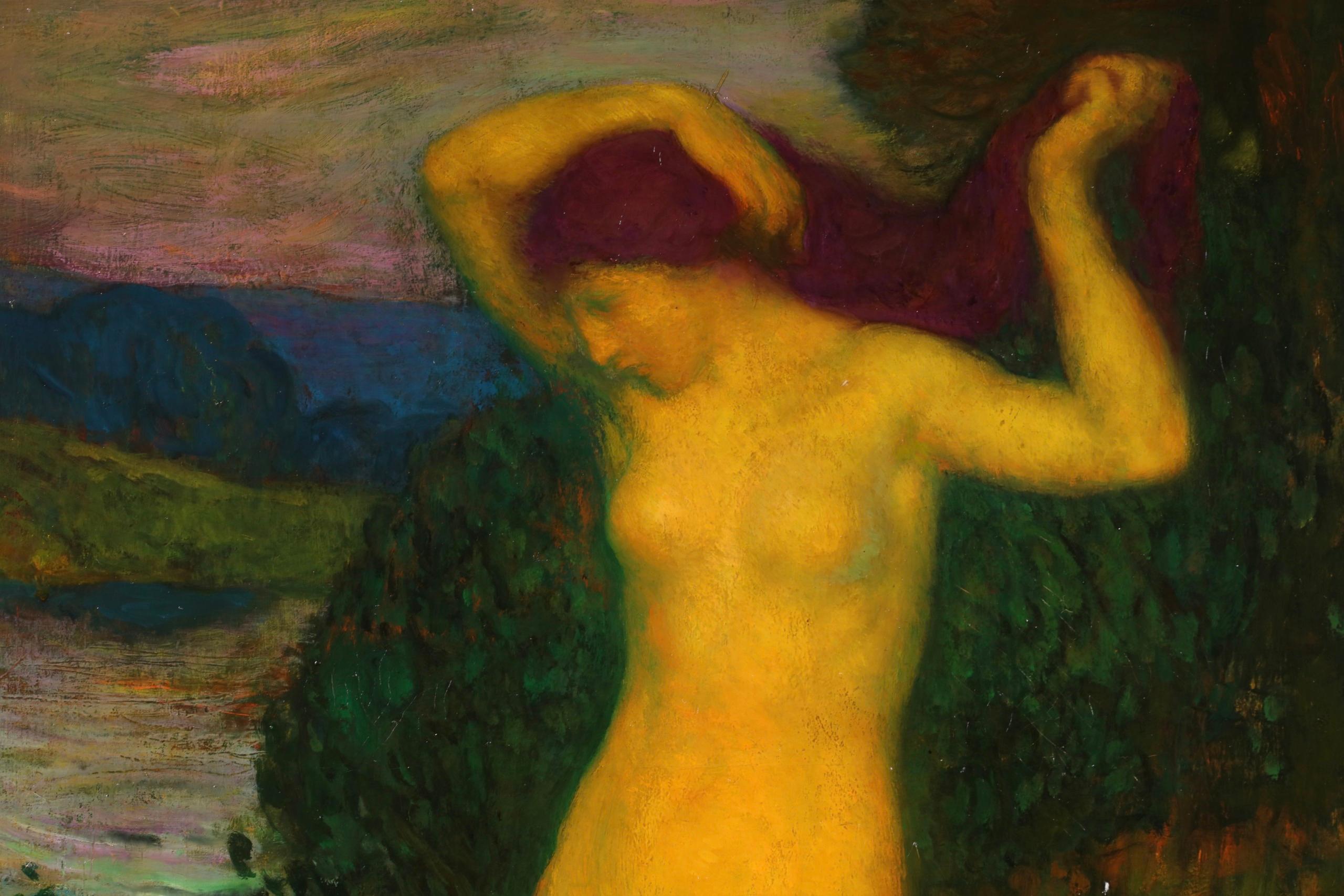 La Baigneuse - Art Nouveau Nude Figure in Landscape Oil by Michel Simonidy 7