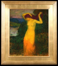 La Baigneuse – Jugendstil-Aktfigur in Landschaft, Öl von Michel Simonidy