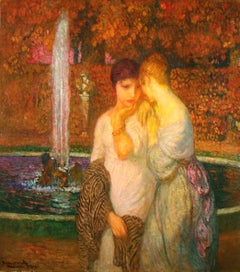 Le Secret - Art Nouveau Figures in Landscape Oil Painting by Michel Simonidy