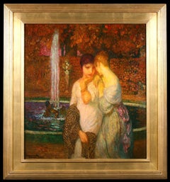 Le Secret - Pintura al óleo Art Nouveau Figuras en paisaje de Michel Simonidy