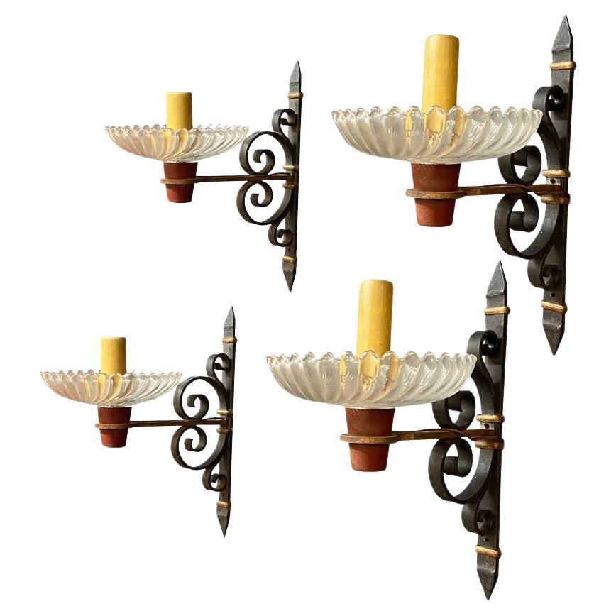 Michel Zadounaïsky 1903-1983 (att. to) four wrought iron and lacquered sconces For Sale