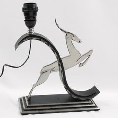 Michel Zadounaisky Art Deco Antelope Wrought Iron Table Lamp, circa 1930