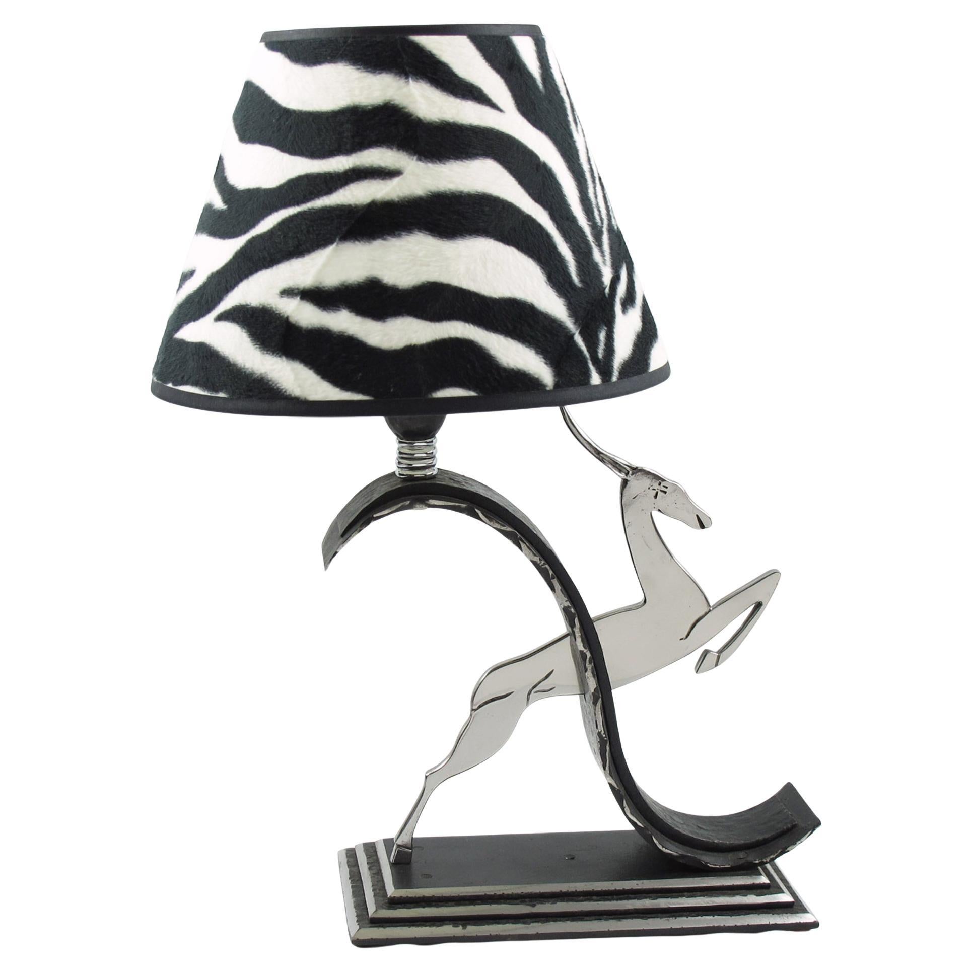 Michel Zadounaisky Art Deco Antelope Wrought Iron Table Lamp, circa 1930 en venta