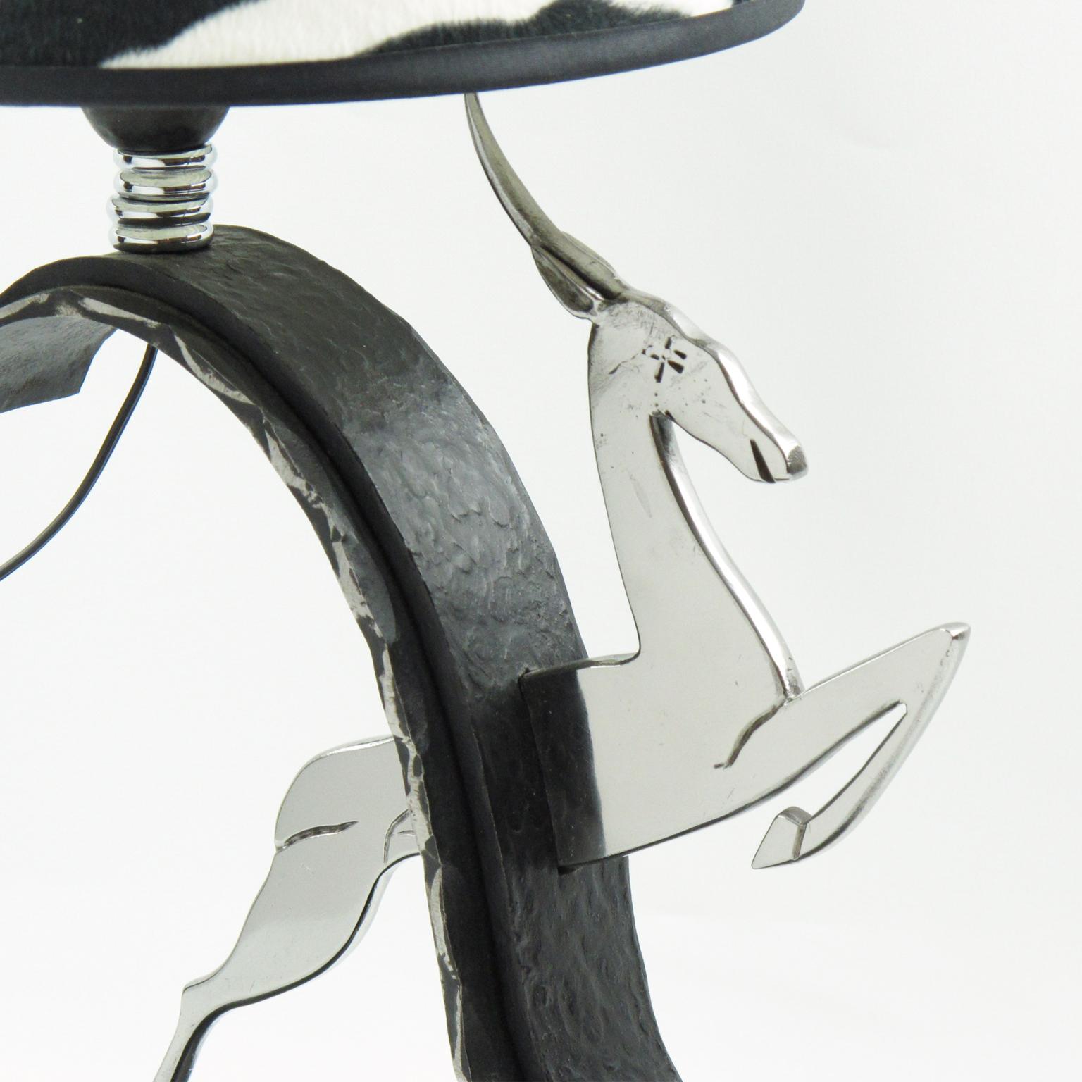 Michel Zadounaisky Art Deco Antelope Wrought Iron Table Lamp, circa 1930 In Excellent Condition For Sale In Atlanta, GA