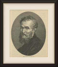 Michelangelo Buonarroti by William B. Gardner, Original Antique Engraving, 1875