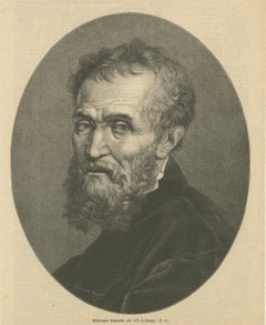 Michelangelo Buonarroti by William B. Gardner, Original Antique Engraving, 1875