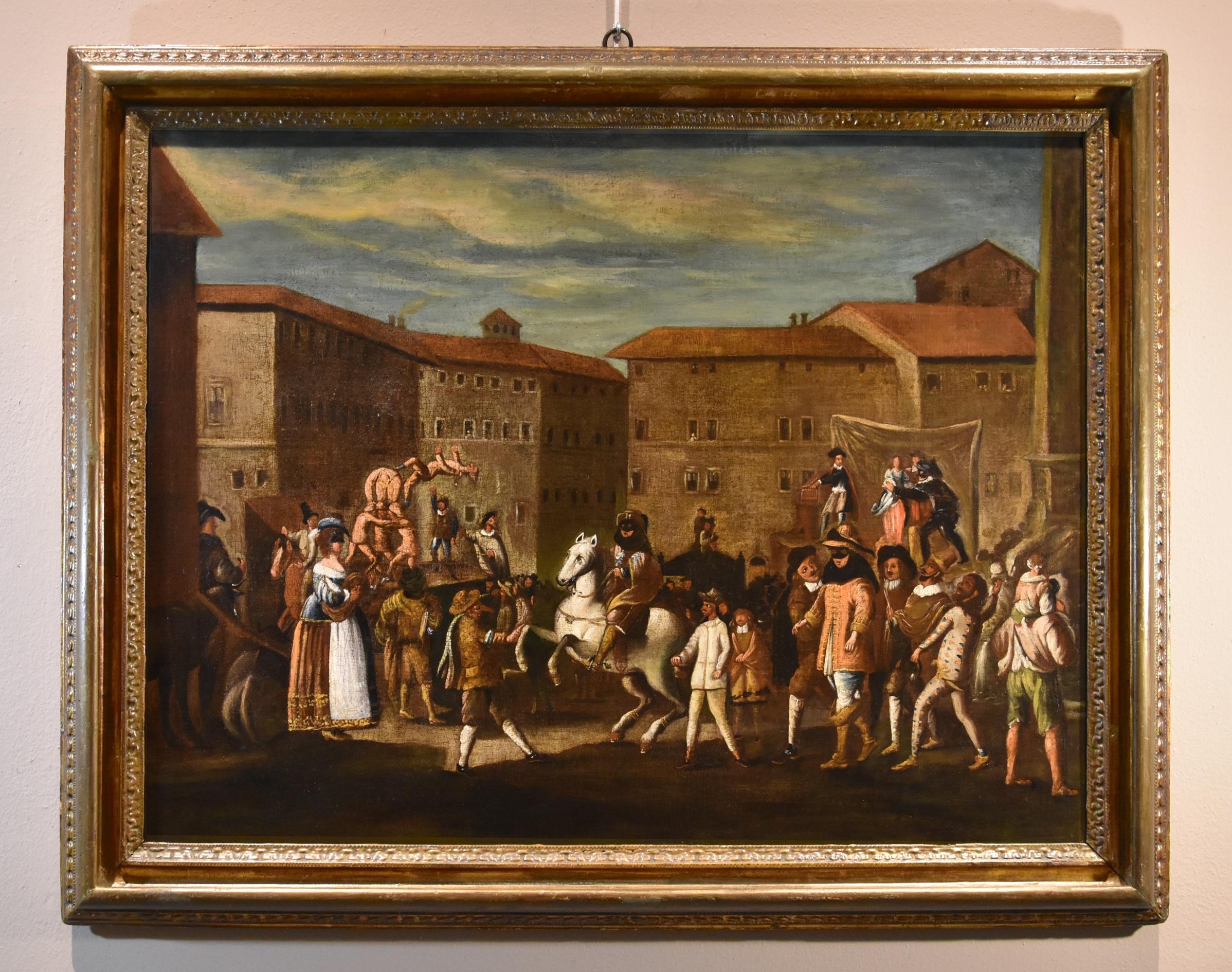 Carnevale Roma Piazza Navona Cerquozzi 17° Secolo Dipinto Olio su tela Italia - Painting di Michelangelo Cerquozzi (Rome 1602 – Rome 1660)