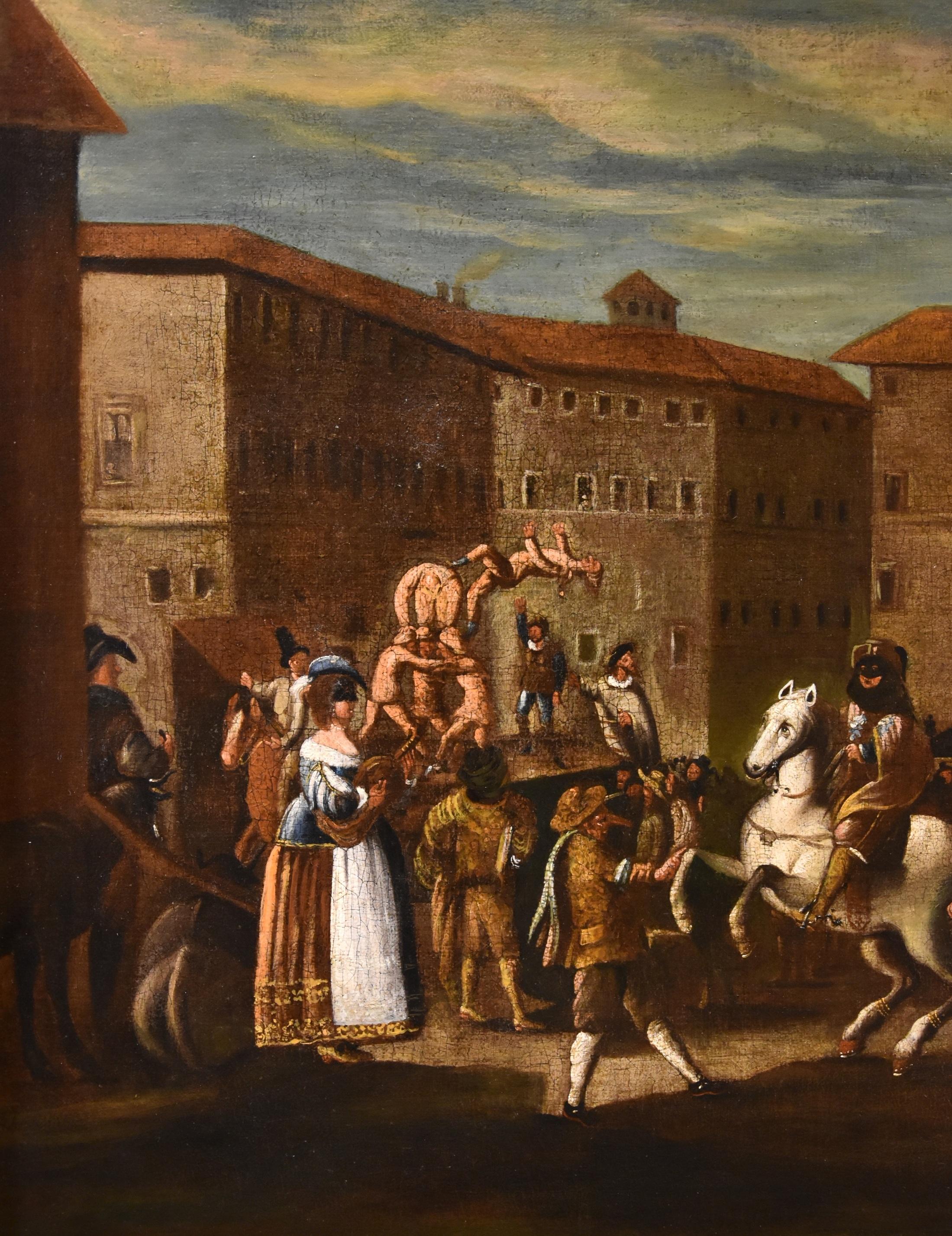 Carnevale Roma Piazza Navona Cerquozzi 17° Secolo Dipinto Olio su tela Italia - Painting Antichi maestri di Michelangelo Cerquozzi (Rome 1602 – Rome 1660)
