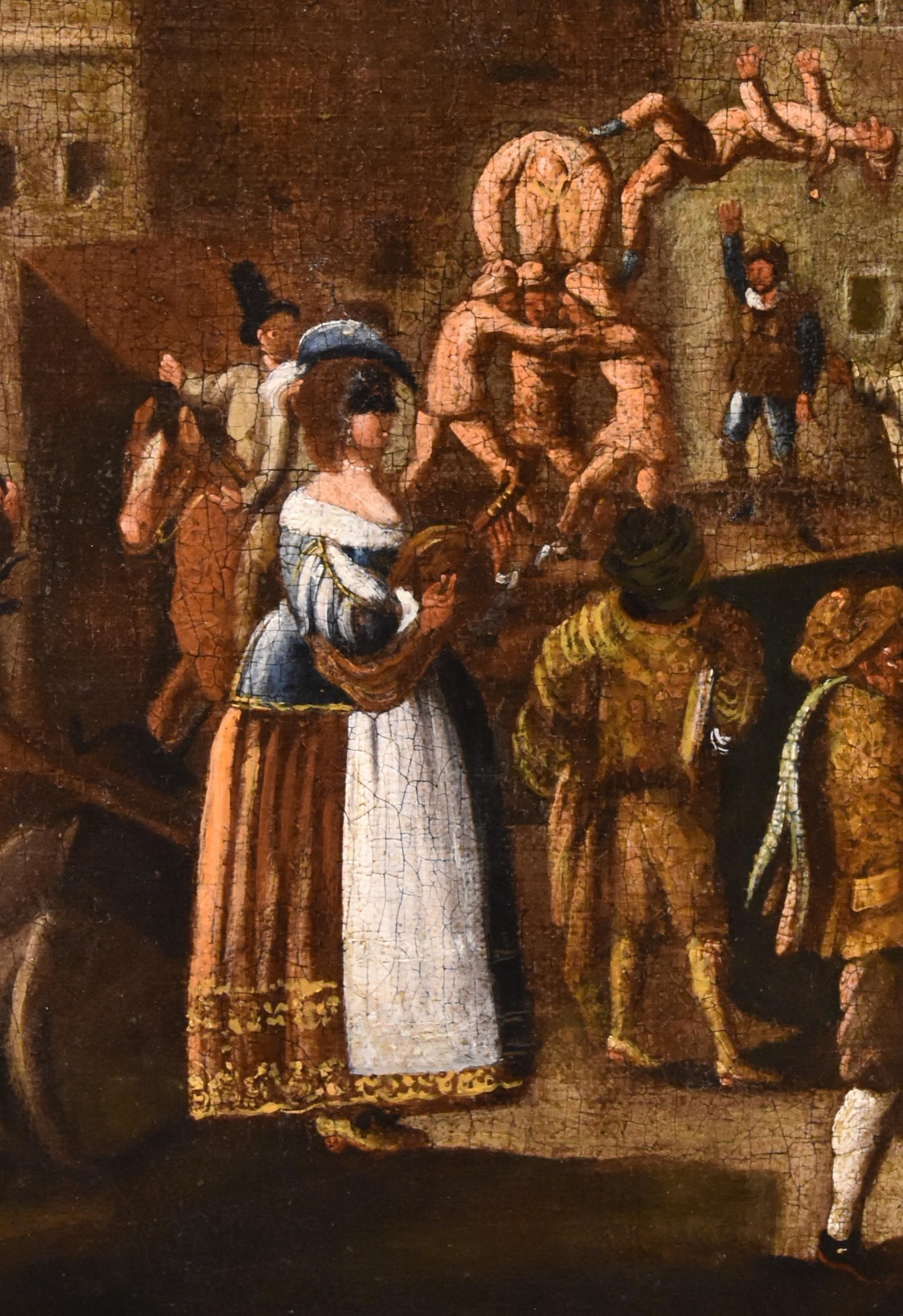 Carnevale Roma Piazza Navona Cerquozzi 17° Secolo Dipinto Olio su tela Italia - Landscape Painting Marrone di Michelangelo Cerquozzi (Rome 1602 – Rome 1660)