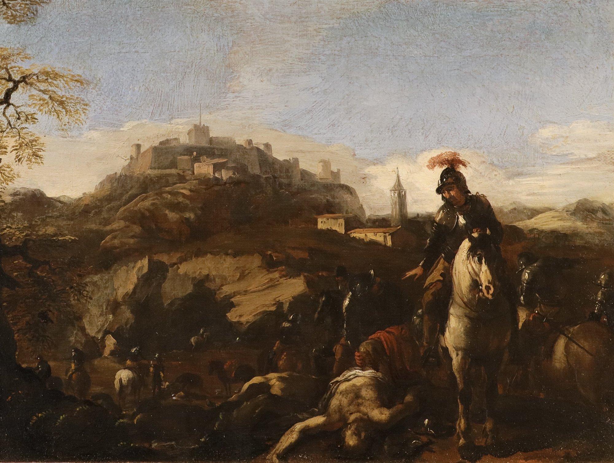 Battle Scene Cerquozzi Paint 17th Century Oil on canvas Old master Landscape
