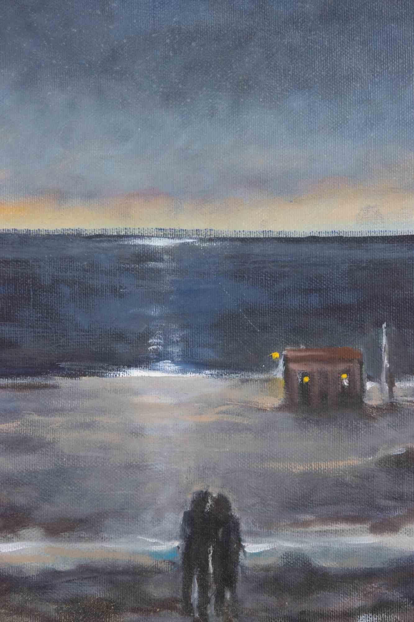 Mer de nuit - Peinture à l'huile de Michelangelo Cupisti - années 1980 en vente 2