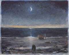 Mer de nuit - Peinture à l'huile de Michelangelo Cupisti - années 1980