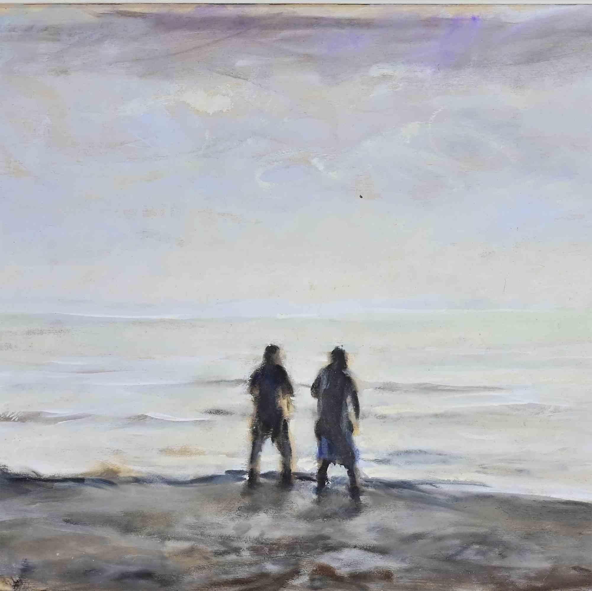 Sulla spiaggia di Viareggio - Pittura a olio di Michelangelo Cupisti - Anni '90 in vendita 1