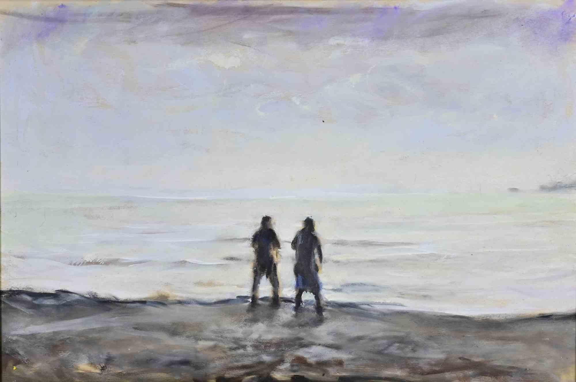 Sulla spiaggia di Viareggio - Pittura a olio di Michelangelo Cupisti - Anni '90