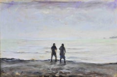 On the Beach in Viareggio - Oil Painting by Michelangelo Cupisti - 1990s