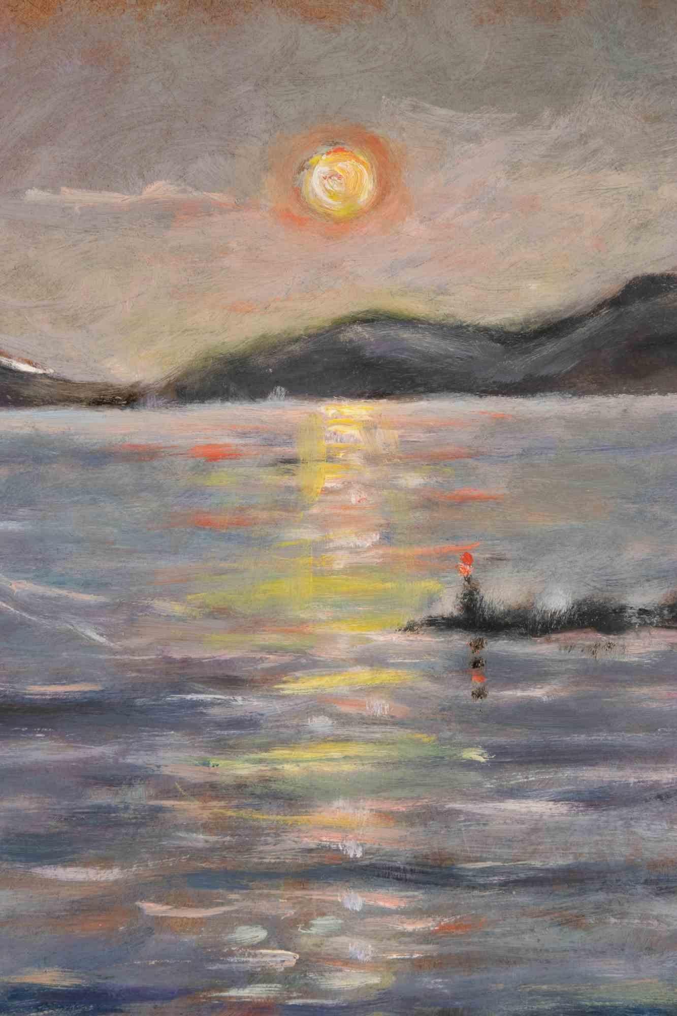 Coucher de soleil à Marina di Carrara - Peinture à l'huile de Michelangelo Cupisti - années 2000 en vente 1