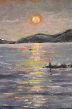 Puesta de sol en Marina di Carrara - Pintura al óleo de Michelangelo Cupisti - Años 2000