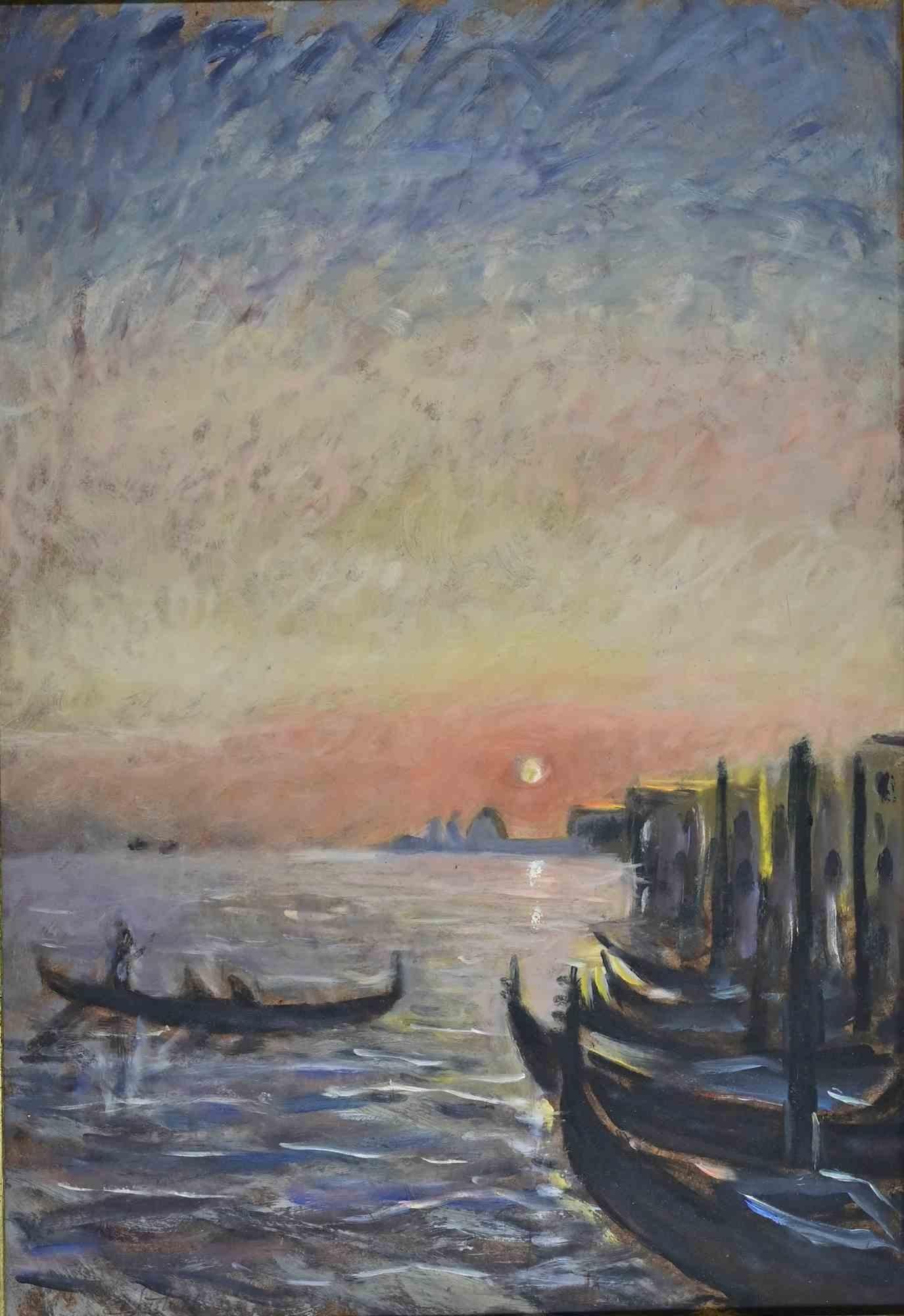 Coucher de soleil à Venise - Peinture à l'huile de Michelangelo Cupisti - années 1990 en vente 1