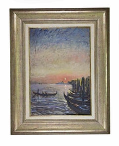 Coucher de soleil à Venise - Peinture à l'huile de Michelangelo Cupisti - années 1990