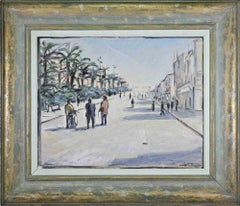 La promenade de Viareggio - Peinture à l'huile de Michelangelo Cupisti - années 1990