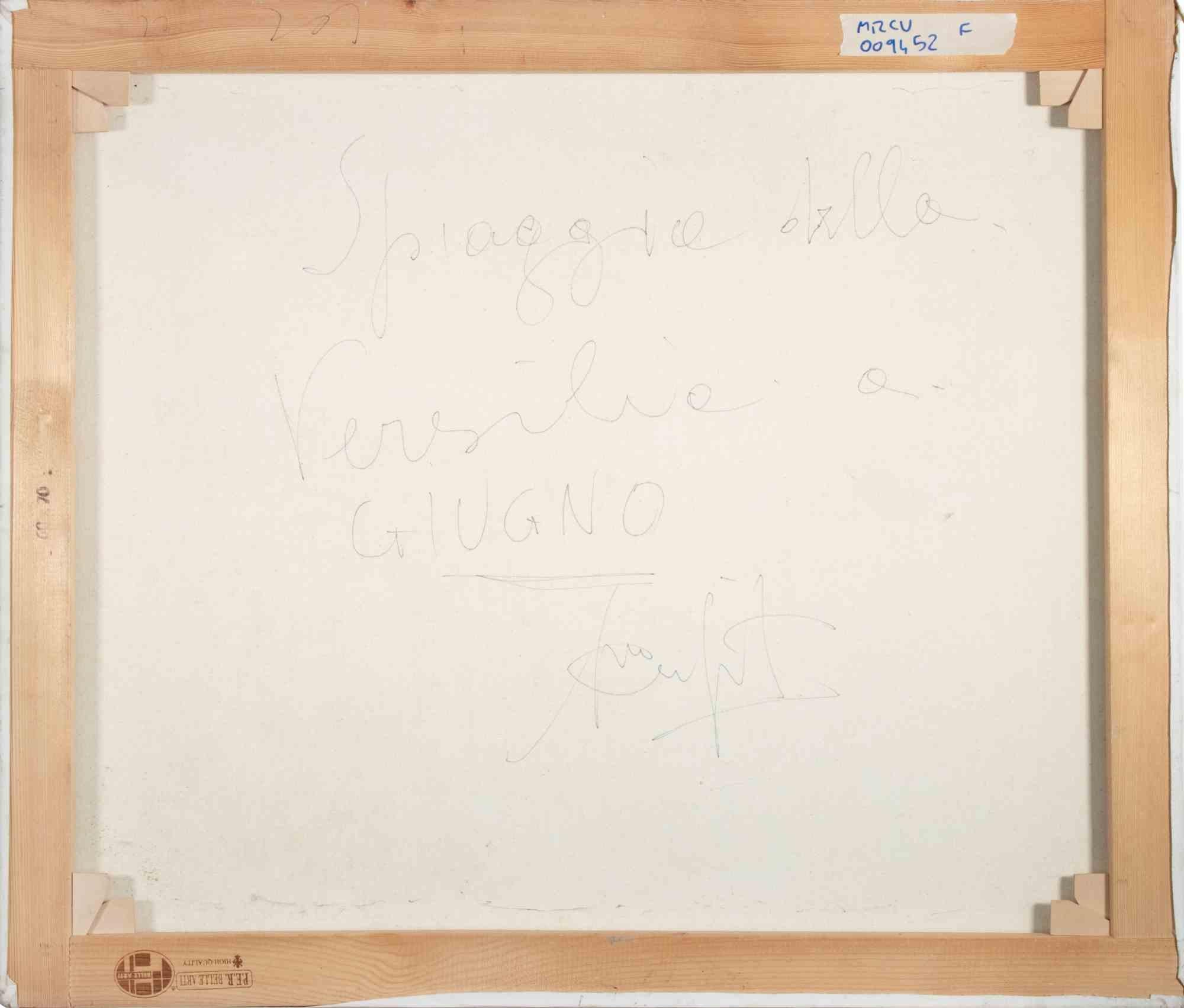 Plage de la Versilia en juin - Peinture à l'huile de Michelangelo Cupisti - 1990 en vente 1
