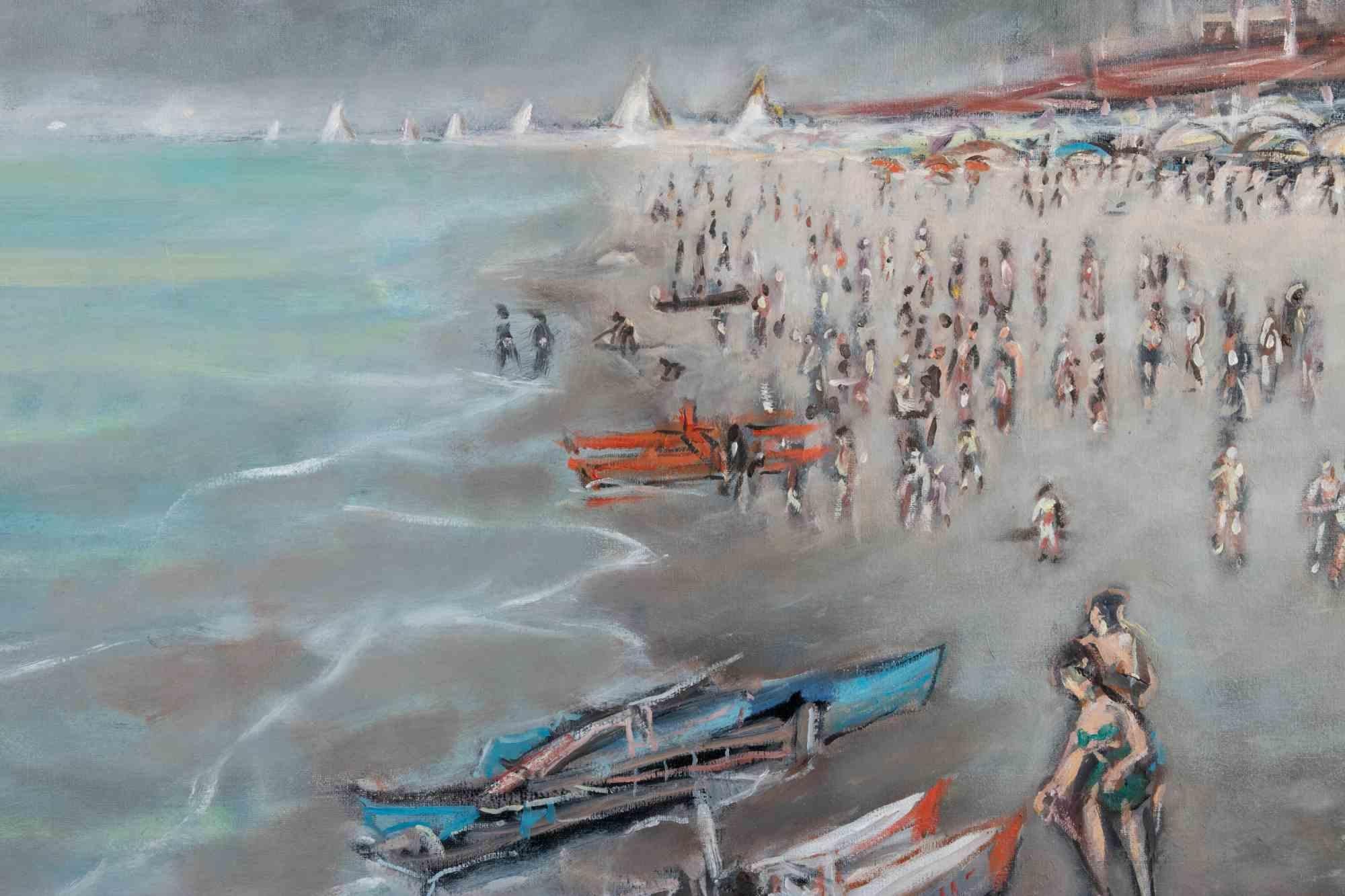 Plage de la Versilia en juin - Peinture à l'huile de Michelangelo Cupisti - 1990 en vente 3